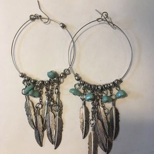 Turquoise Feather Hoop Earrings